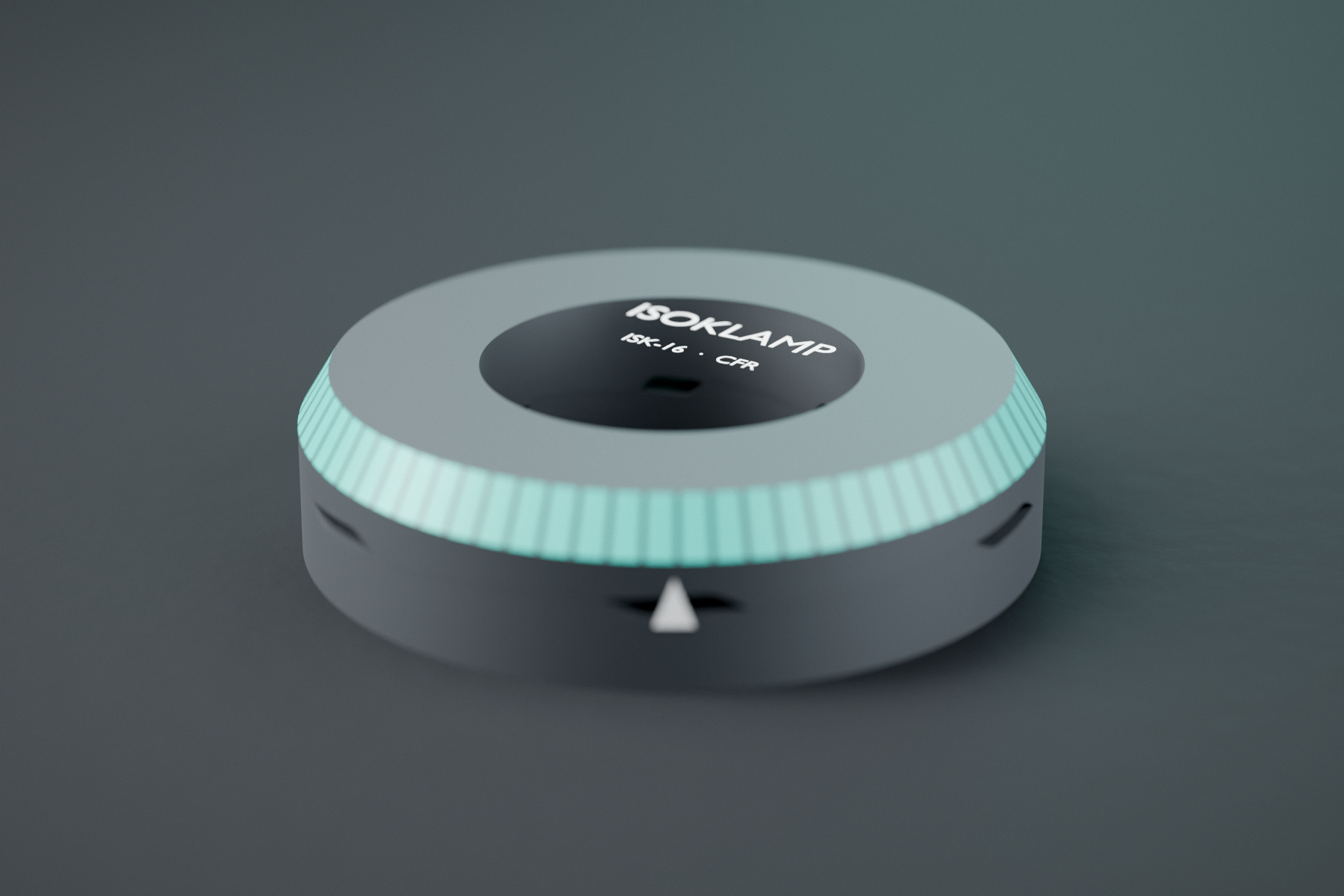 ISOKLAMP CFR two-part self-tightening washer on a dark surface plate, showing the teal clamp-force reserve indicator band on its outer chamfer